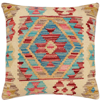handmade Traditional Pillow Beige Red Hand-Woven SQUARE 100% WOOL  Hand woven turkish pillow  2 x 2